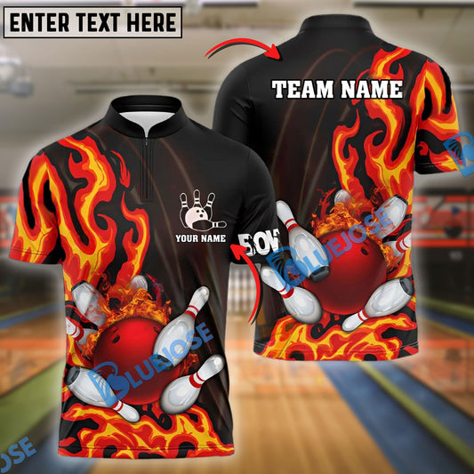 BlueJose Bowling And Pins Fire Flame Personalized Name Team Name 3d Shirt (4 Colors)
