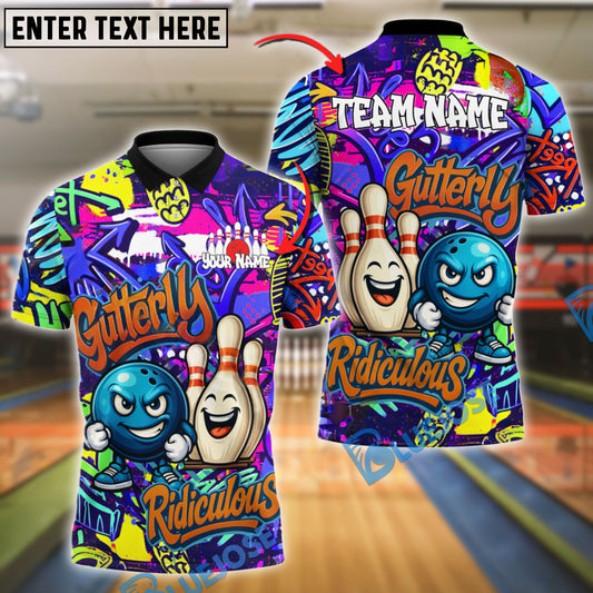 BlueJose Bowling And Pins Graffiti Funny Gutterly Ridiculous Customized Name, Team Name 3D Shirt (4 Colors)