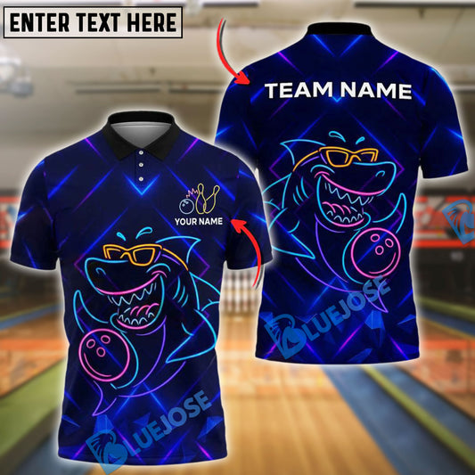 BlueJose Bowling Funny Shark Neon Style Customized Name, Team Name 3D Shirt