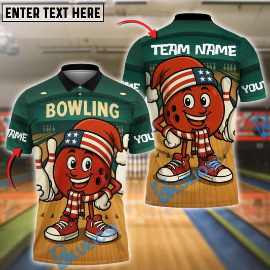 BlueJose Bowling Patriotic Santa Customized Name, Team Name 3D Shirt