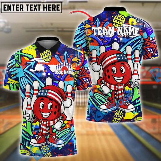 BlueJose Bowling Graffiti Style Patriotic Customized Name, Team Name 3D Shirt