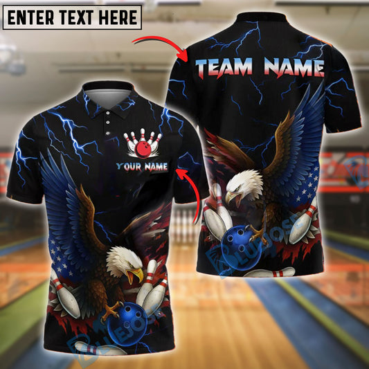 BlueJose Bowling And Pins Eagle Thunderstrike Customized Name, Team Name 3D Shirt (4 Colors)