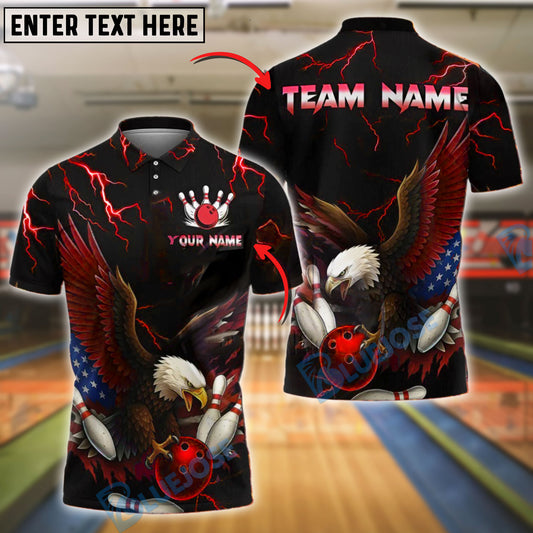 BlueJose Bowling And Pins Eagle Thunderstrike Customized Name, Team Name 3D Shirt (4 Colors)