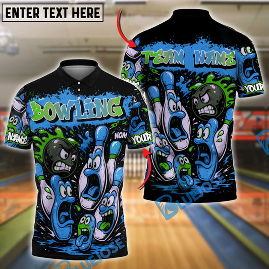 BlueJose Bowling Cartoon Screaming Pins Street Art Customized Name 3D Shirt (4 Colors)