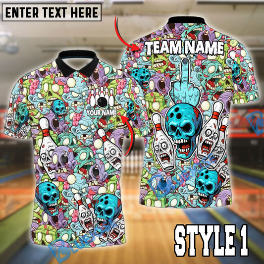 BlueJose Bowling And Pins Zombie Skull Horror Style Customized Name 3D Shirt (6 Colors)