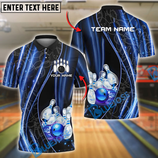 BlueJose Bowling And Pins Neon Lightning Customized Name, Team Name 3D Shirt (4 Colors)