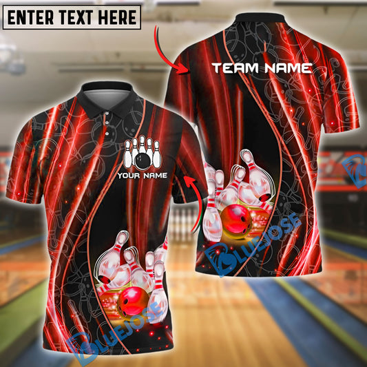 BlueJose Bowling And Pins Neon Lightning Customized Name, Team Name 3D Shirt (4 Colors)
