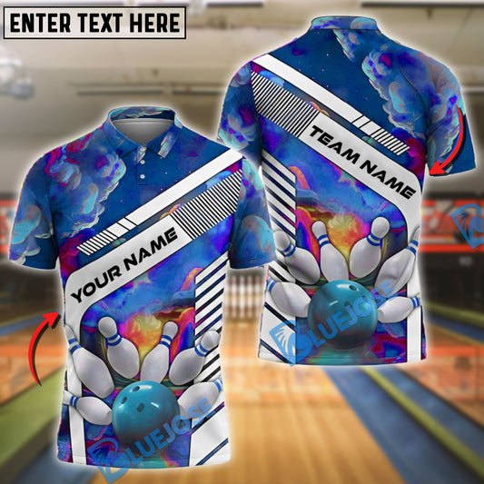 BlueJose Bowling And Pins Cosmic Strike Impact Customized Name, Team Name 3D Shirt (4 Colors)