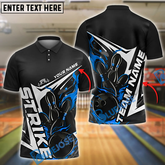 BlueJose Bowling And Pins Flame Blaze Motion Customized Name, Team Name 3D Shirt (4 Colors)