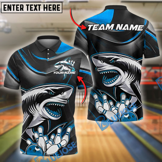 BlueJose Bowling And Pins Angry Shark Customized Name, Team Name 3D Shirt (4 Colors)