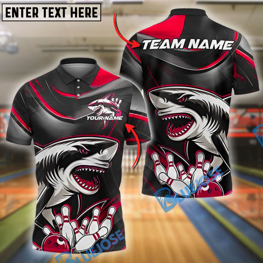 BlueJose Bowling And Pins Angry Shark Customized Name, Team Name 3D Shirt (4 Colors)