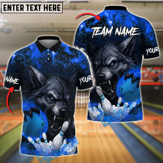 BlueJose Bowling Wolf Strike Flame Customized Name, Team Name 3D Shirt (4 Colors)
