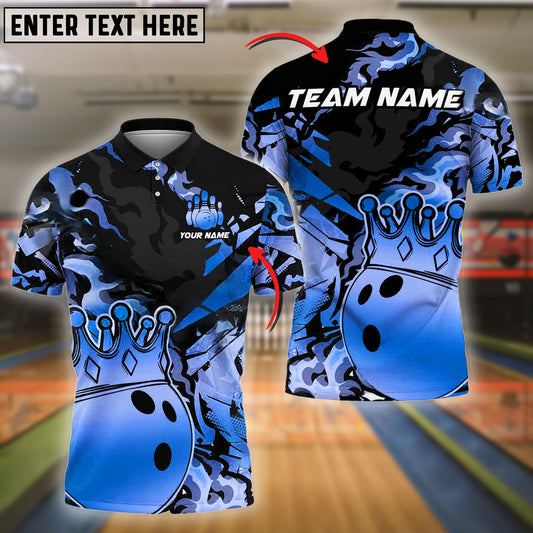 BlueJose Bowling King Crown Golden Pattern Customized Name 3D Shirt (4 Colors)