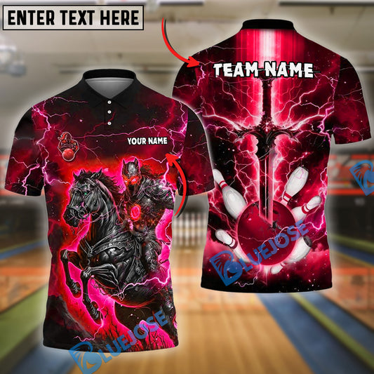 BlueJose Bowling And Pins Fantasy Knight Thunder Lightning Pattern Customized Name 3D Shirt (4 Colors)
