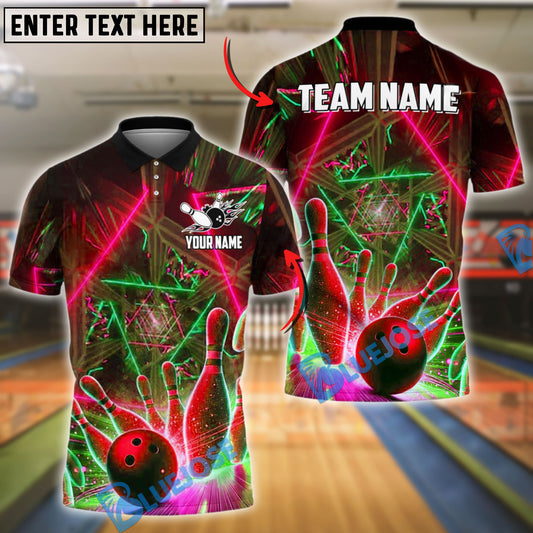 BlueJose Bowling And Pins Neon Strike Customized Name, Team Name 3D Shirt (4 Colors)