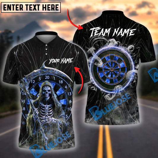 BlueJose Darts Grim Reaper Smoke Personalized Name, Team Name Shirt (4 Colors)