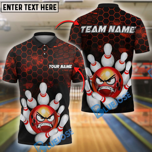 BlueJose Bowling And Pins Angry Rollers Customized Name, Team Name 3D Shirt (4 Colors)