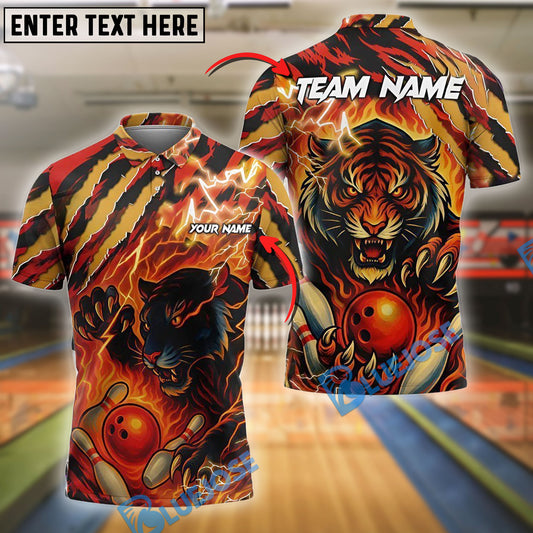 BlueJose Bowling And Pins Wild Fire Tigers Customized Name, Team Name 3D Shirt (4 Colors)