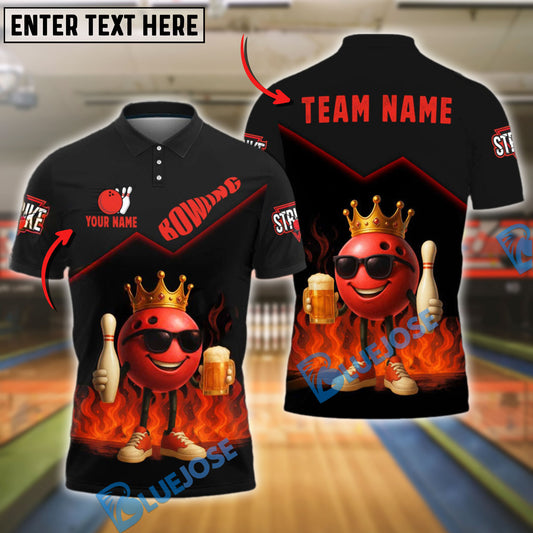 BlueJose Bowling And Pins King Ball Beer Style Customized Name 3D Shirt (4 Colors)
