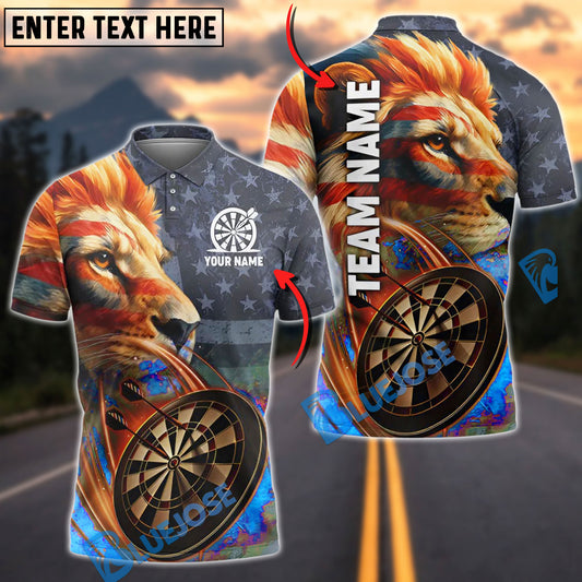 BlueJose Darts American Flag Lion Grunge Patriotic Personalized Name, Team Name Shirt (4 Colors)