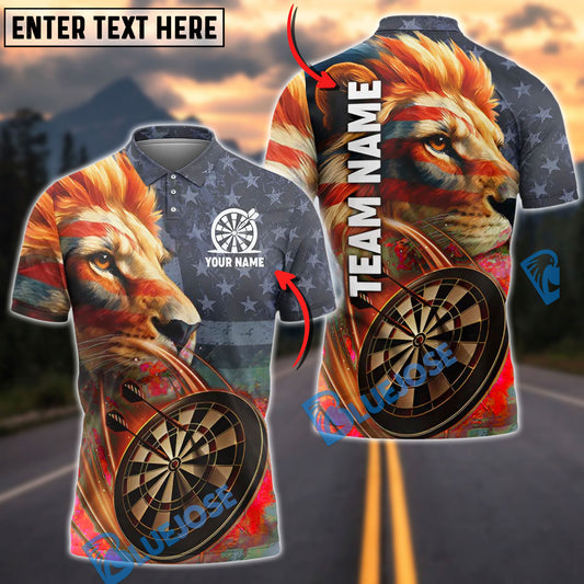 BlueJose Darts American Flag Lion Grunge Patriotic Personalized Name, Team Name Shirt (4 Colors)