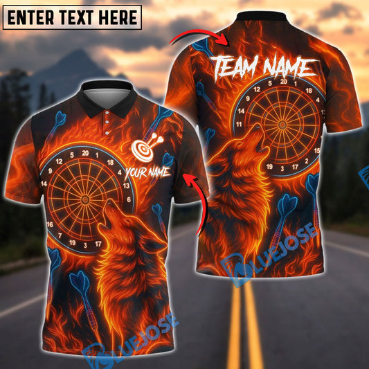 BlueJose Darts Flaming Wolf Personalized Name, Team Name Shirt (4 Colors)