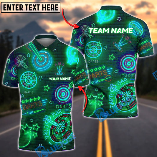 BlueJose Darts Neon Dart Bar Personalized Name, Team Name Shirt (4 Colors)