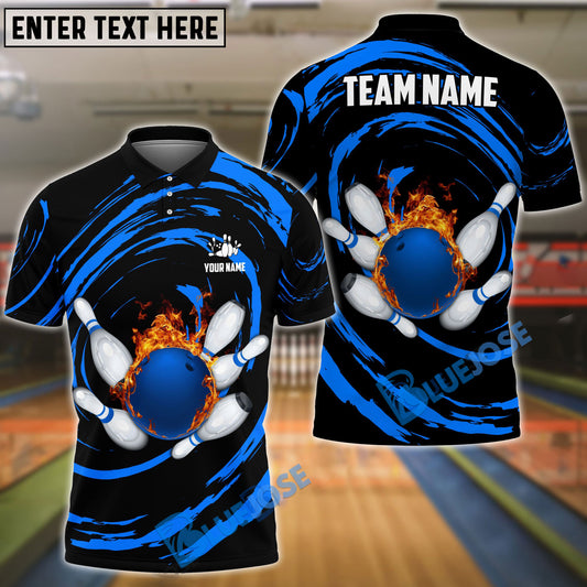 BlueJose Bowling And Pins Wave Sea Customized Name, Team Name 3D Shirt (4 Colors)