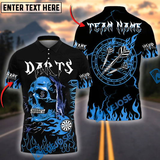 BlueJose Darts Fire Skull Personalized Name, Team Name Shirt (4 Colors)