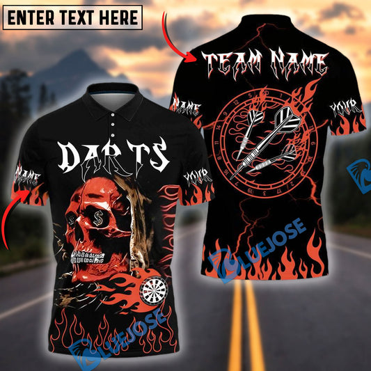 BlueJose Darts Fire Skull Personalized Name, Team Name Shirt (4 Colors)
