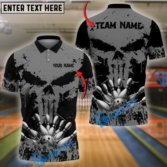 BlueJose Bowling And Pins Grunge Punished Skull Customized Name, Team Name 3D Shirt (4 Colors)