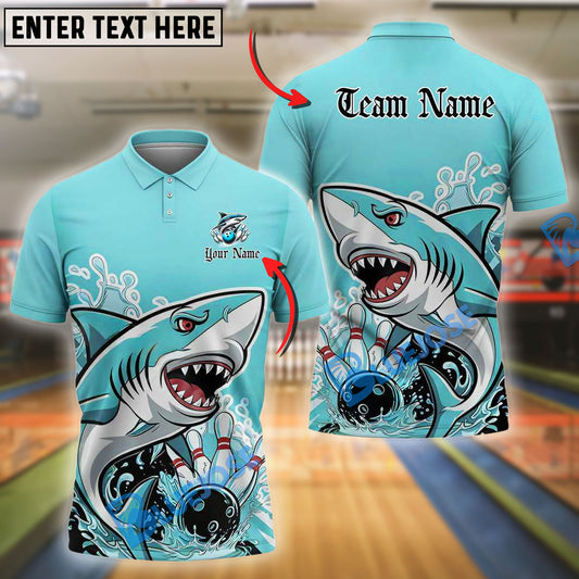 BlueJose Bowling And Pins Shark Ocean Predator Customized Name, Team Name 3D Shirt (4 Colors)