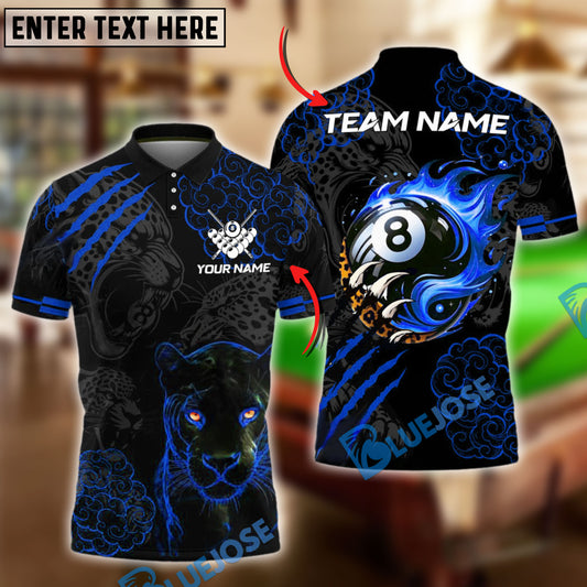 BlueJose Billiards Ball 8 Pool Flaming Panther Personalized Name Shirt (4 Colors)