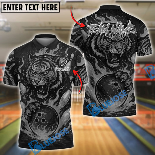 BlueJose Bowling And Pins Fire Tiger Claws Flaming Ball Customized Name 3D Shirt (4 Colors)