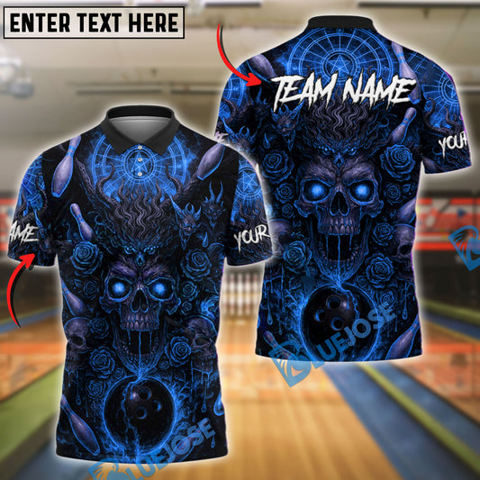 BlueJose Bowling And Pins Demon Skull Roses Red Aura Customized Name 3D Shirt (4 Colors)
