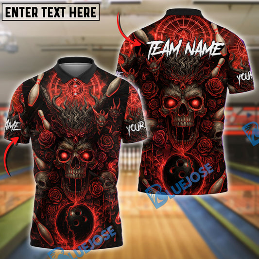 BlueJose Bowling And Pins Demon Skull Roses Red Aura Customized Name 3D Shirt (4 Colors)