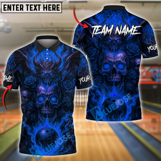 BlueJose Bowling And Pins Hellfire Skull Flames Inferno Customized Name 3D Shirt (4 Colors)