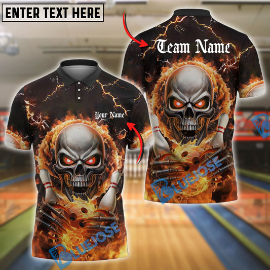 BlueJose Bowling And Pins Evil Skull Inferno Hands Customized Name 3D Shirt (4 Colors)