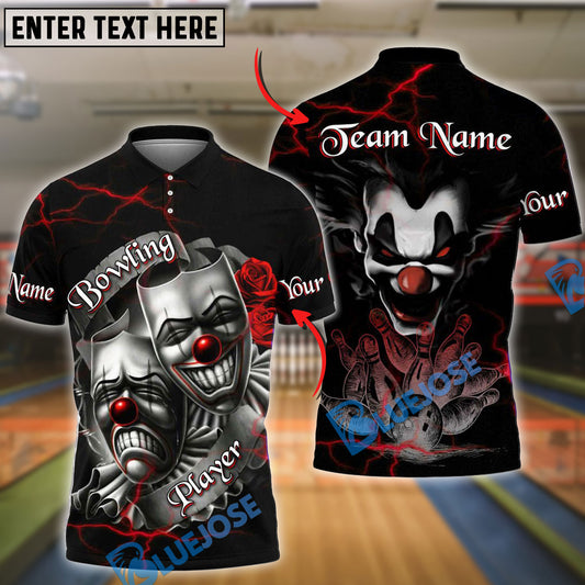 BlueJose Bowling And Pins Evil Clown & Mask Design Customized Name, Team Name 3D Shirt (4 Colors)