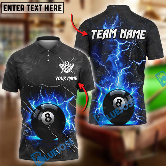 BlueJose Billiards Ball 8 Pool Thunder Lightning Personalized Name, Team Name Unisex Shirt (4 Colors)