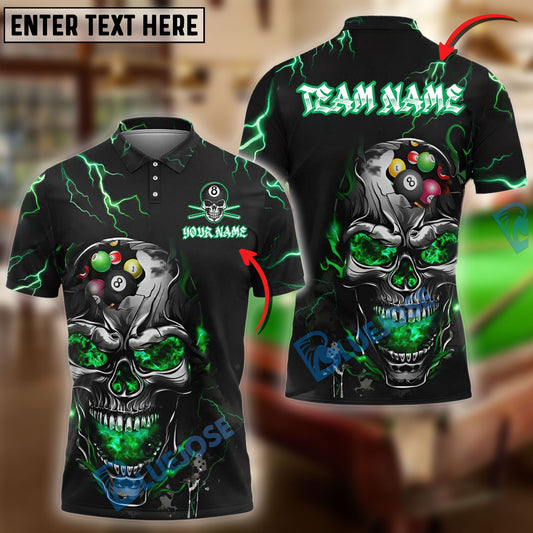 BlueJose Billiards Thunder Lightning Skull Personalized Name Shirt (4 Colors)