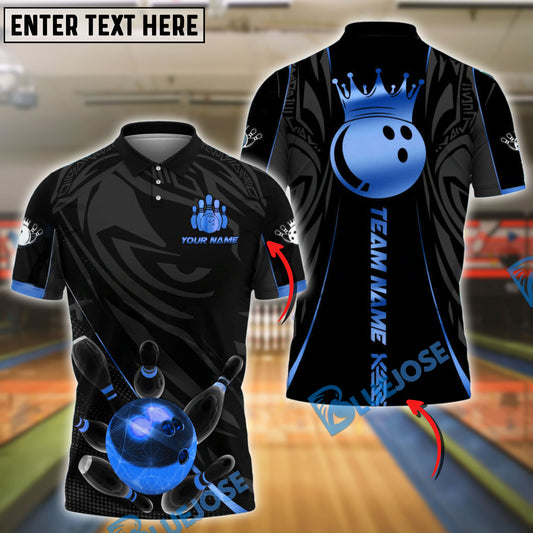 BlueJose Bowling And Pins Crowned King Customized Name, Team Name 3D Shirt (4 Colors)