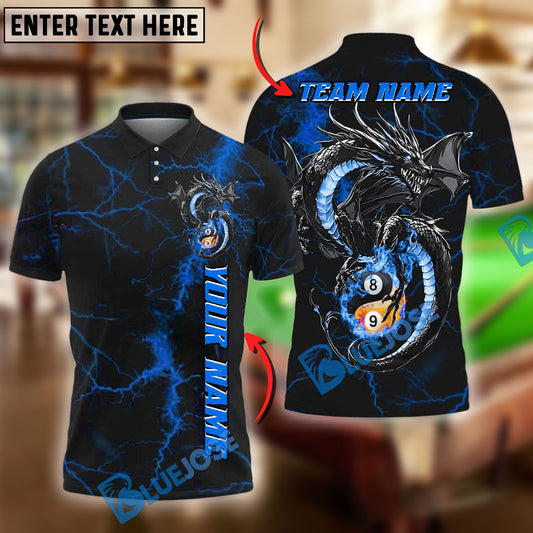 BlueJose Billiards Yin And Yang 8 & 9-Ball Flame Lightning Personalized Name Shirt (4 Colors)