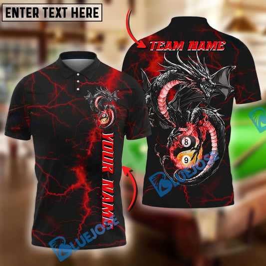 BlueJose Billiards Yin And Yang 8 & 9-Ball Flame Lightning Personalized Name Shirt (4 Colors)