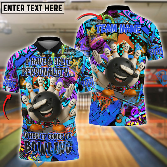 BlueJose Bowling And Pins “Split Personality” Graffiti Style Customized Name, Team Name 3D Shirt (4 Colors)