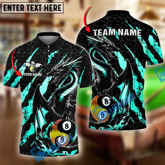 BlueJose Billiards Ball 8&9 Yinyang Golden Fury Dragon Personalized Name Shirt (4 Colors)