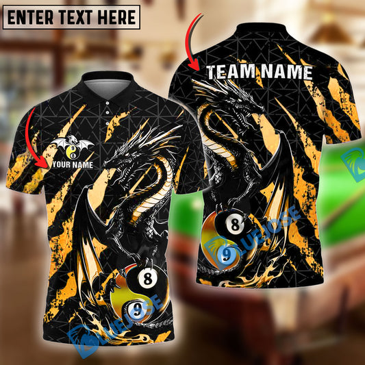 BlueJose Billiards Ball 8&9 Yinyang Golden Fury Dragon Personalized Name Shirt (4 Colors)
