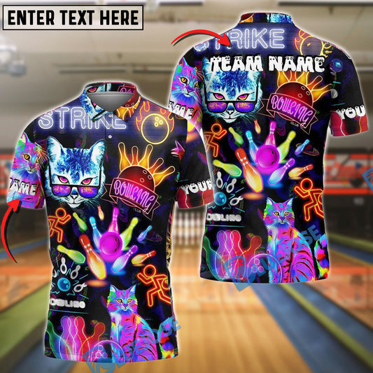 BlueJose Bowling Psychedelic Cat Strike Customized Name, Team Name 3D Shirt