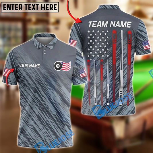 BlueJose Billiards Ball 8 American Flag and Pool Cues Customized Name, Team Name 3D Shirt