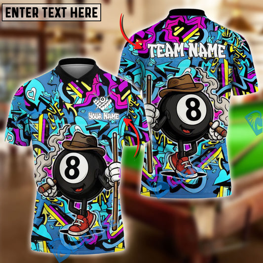 BlueJose Billiards Ball 8 Pool Graffiti Pattern Personalized Name Shirt (4 Colors)